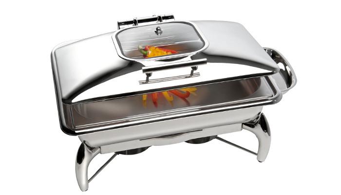 Chafing Dish Panama couvercle inox et verre, hors combustible